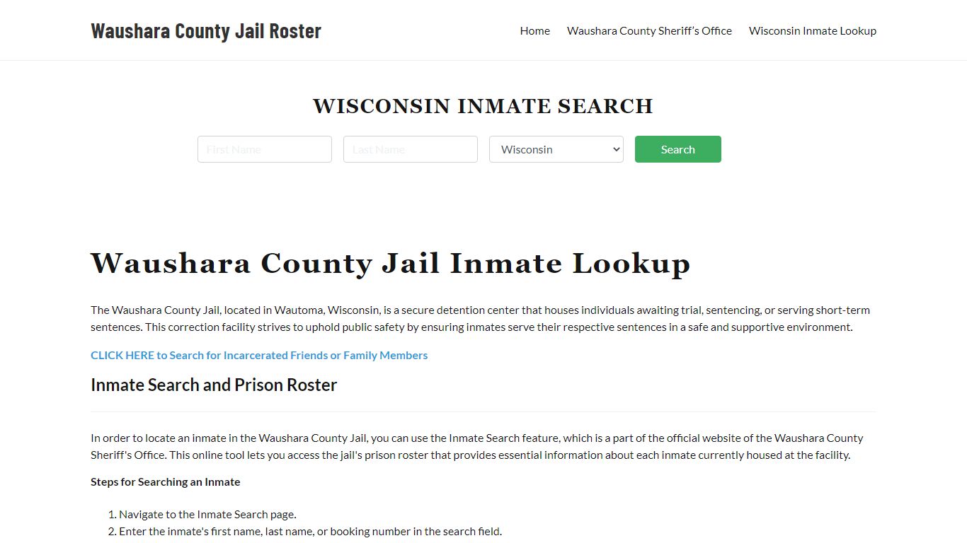 Waushara County Jail Roster Lookup, WI, Inmate Search